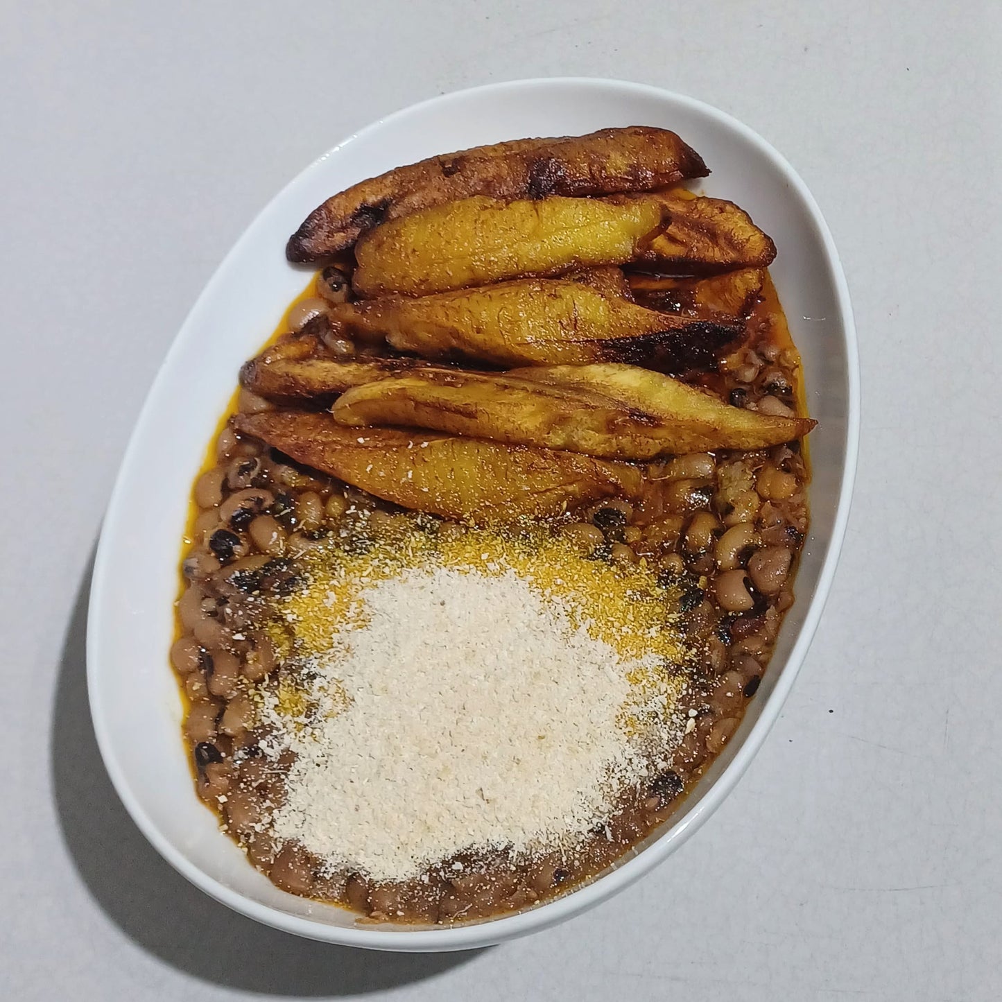 Plantain and Bean stew + Gari