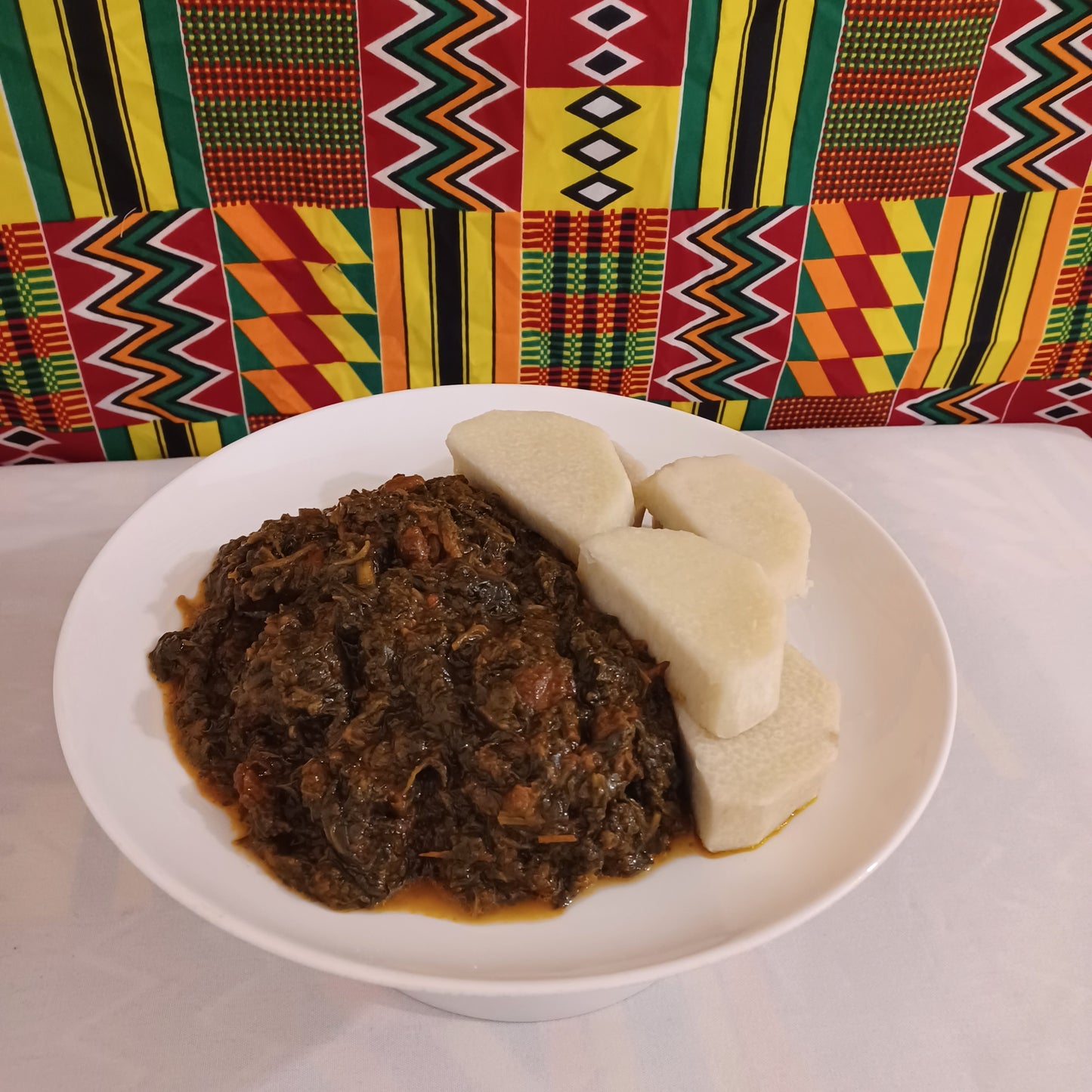 Spinach stew and Yam